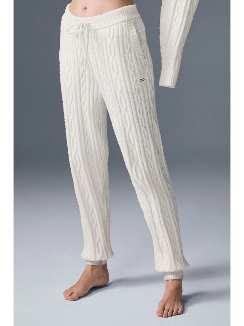 ALO Yoga Cream Cable Knit Drawstring Joggers